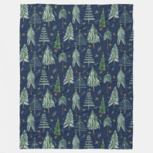 Navy Blue Tree Forest Watercolor Stars Foliage Fleecedecke