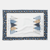 Navy Blue Trees Modern Dots Weihnachtsname Geschirrtuch (Horizontal)