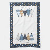 Navy Blue Trees Modern Dots Weihnachtsname Geschirrtuch (Vertikal)