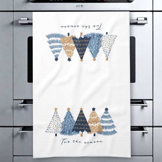 Navy Blue Trees Modern Simple Christmas Holiday Geschirrtuch