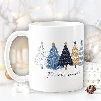 Navy Blue Trees Modern Simple Christmas Name Kaffeetasse