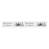 Navy Blue Trees Modern Simple Christmas Name Ripsband (Vorderseite)
