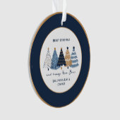 Navy Blue Trees Text Name Moderner Weihnachtsfeier Ornament (Vorderseite)