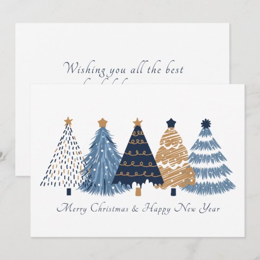 Navy Blue Trees White Christmas New Year Card Ankündigung (Vorne/Hinten)