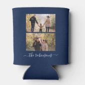 Navy Blue Trendscript 2 Foto Collage Custom Dosenkühler (Rückseite)