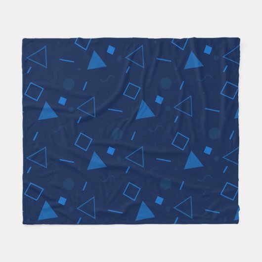 Navy Blue Triangle Circle Square Memphis Muster Fleecedecke (Vorderseite (Horizontal))