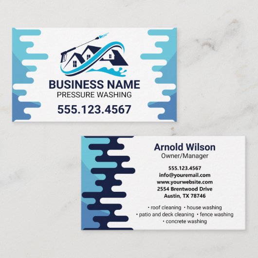 Navy Blue Tropfen Power Wash House Reinigung Visitenkarte (Vorne/Hinten)
