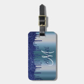 Navy Blue Tropfens Glitzer Metal Monogram Gepäckanhänger (Vorderseite vertikal)