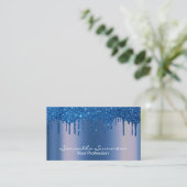 Navy Blue Tropfens Metal Look einzigartig Visitenkarte (Stehend Vorderseite)