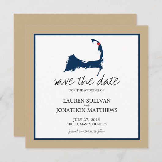 Navy Blue Truro Cape Cod Wedding Save the Date (Vorne/Hinten)