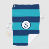 Navy Blue Türkise Striped Classic Monogram Golfhandtuch (Insitu)