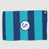 Navy Blue Türkise Striped Classic Monogram Golfhandtuch (Horizontal)