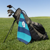 Navy Blue Türkise Striped Classic Monogram Golfhandtuch (Gras)