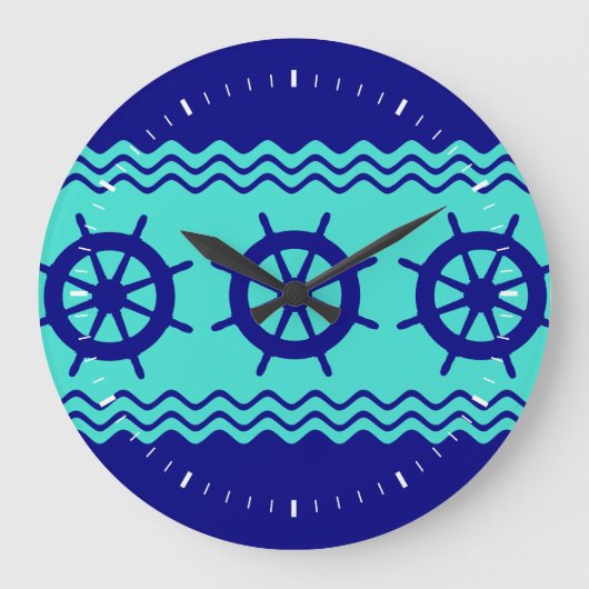 Navy Blue Turquoise Große Wanduhr (Vorderseite)