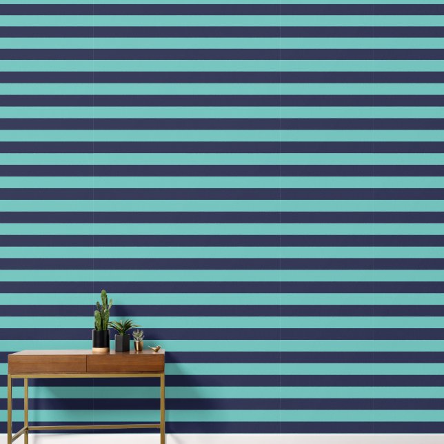 Navy Blue Turquoise Rugby Stripes Tapete (Korridor)