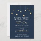Navy Blue Twinkle Little Star Baby Dusche Einladung (Vorderseite)