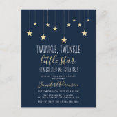 Navy Blue Twinkle Little Star Baby Dusche Einladungspostkarte (Vorderseite)