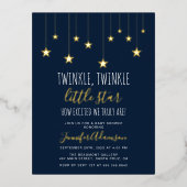 Navy Blue Twinkle Little Star Baby Dusche Folie Einladungspostkarte (Vorderseite)