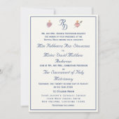 Navy-Blue Two Hearts Catholic Wedding  Einladung (Vorderseite)