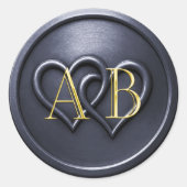 Navy Blue Two Hearts Intertwined Monogram Wedding Runder Aufkleber (Vorderseite)