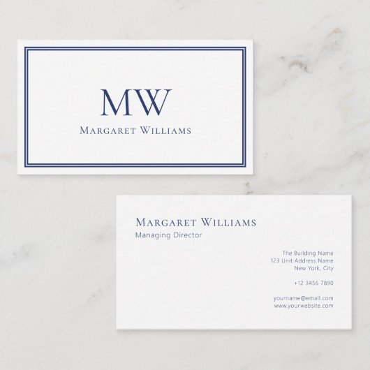 Navy Blue Two Letter Monogram Professional Visitenkarte (Vorne/Hinten)