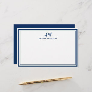 Navy Blue Two Monogram Thick & Thick Border Briefpapier