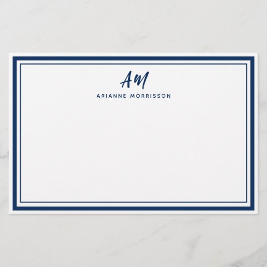 Navy Blue Two Monogram Thick & Thick Border Briefpapier (Vorderseite)