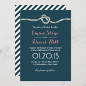 Navy Blue Tying the Knot Wedding Einladungen (Vorne/Hinten)