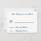 Navy Blue UAWG Damask Wedding C108 RSVP Karte (Rückseite)