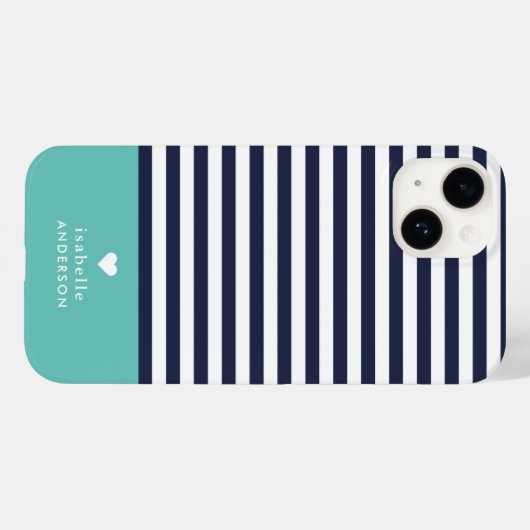 Navy Blue und Aqua Chic Stripes Heft Monogram Case-Mate iPhone Hülle (Rückseite (Horizontal))