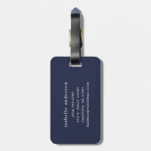 Navy Blue und Aqua Chic Stripes Heft Monogram Gepäckanhänger (Rückseite vertikal)