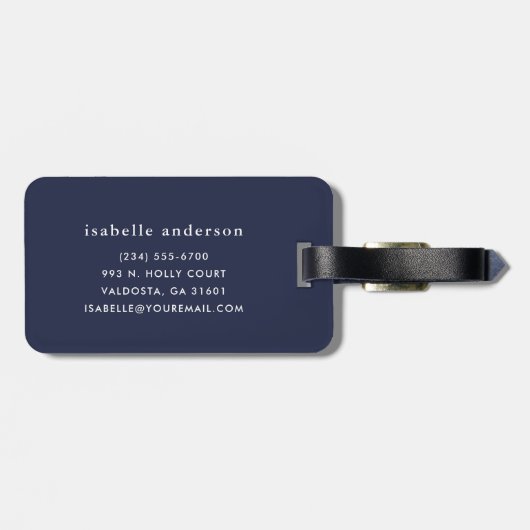 Navy Blue und Aqua Chic Stripes Heft Monogram Gepäckanhänger (Rückseite horizontal)