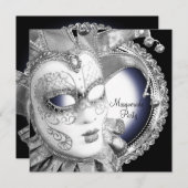 Navy Blue und Black Masquerade Party Einladungen (Vorne/Hinten)