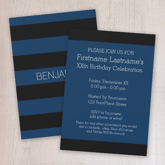 Navy Blue und Black Rugby Stripes mit Individuelle Einladung