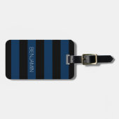 Navy Blue und Black Rugby Stripes mit Individuelle Gepäckanhänger (Vorderseite horizontal)