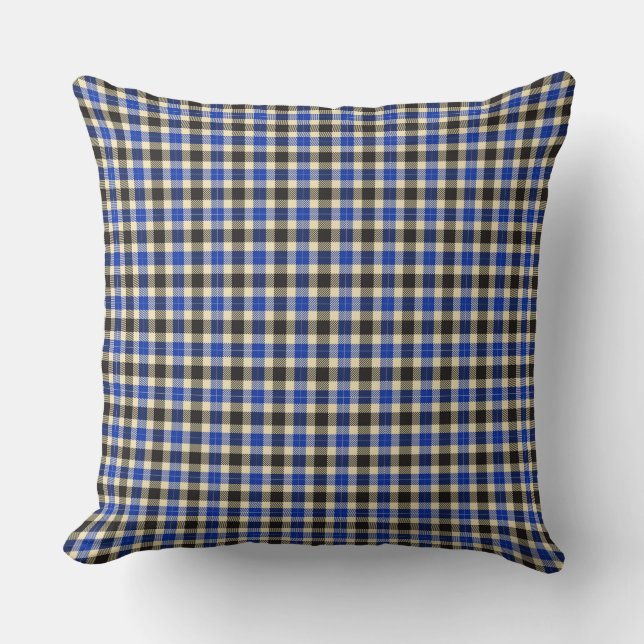 Navy Blue und Black Tartan Kariert Square Pillow Kissen (Vorderseite)