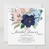 Navy Blue und Blush Blume Brautparty Einladung (Vorderseite)