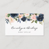 Navy Blue und Blush Blume Garland Script Visitenkarte (Vorderseite)