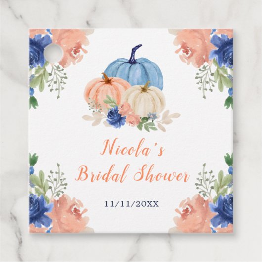 Navy Blue und Blush Floral Pumpkins Brautparty Geschenkanhänger (Vorderseite)