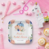 Navy Blue und Blush Floral Pumpkins Brautparty Pappteller (Party)