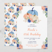 Navy Blue und Blush Floral Pumpkins Geburtstag