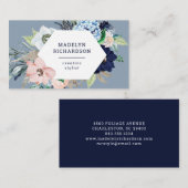 Navy Blue und Blush Nautical Blume auf Dusty Blue Visitenkarte (Vorne/Hinten)