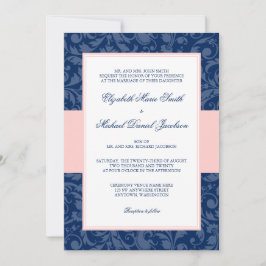 Navy Blue und Blush Pink Damask Swirl Hochzeit Einladung