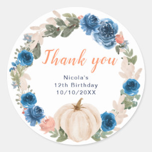 Navy Blue und Blush Pumpkins Geburtstag Vielen Dan Runder Aufkleber