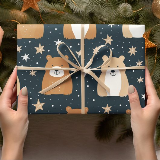 Navy Blue und Brown Weihnachtsbär Geschenkpapier