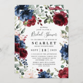 Navy Blue und Burgund Blush Pink Brautparty Einladung (Vorne/Hinten)