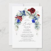 Navy Blue und Burgund Red Floral Brautparty Einladung (Vorderseite)