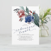 Navy Blue und Burgund Red Floral Probe Dinner Einladung (Stehend Vorderseite)