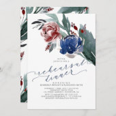 Navy Blue und Burgund Red Floral Probe Dinner Einladung (Vorne/Hinten)