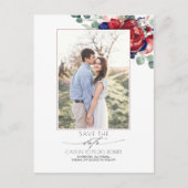 Navy Blue und Burgund Red Floral Save the Date Ankündigungspostkarte (Vorderseite)